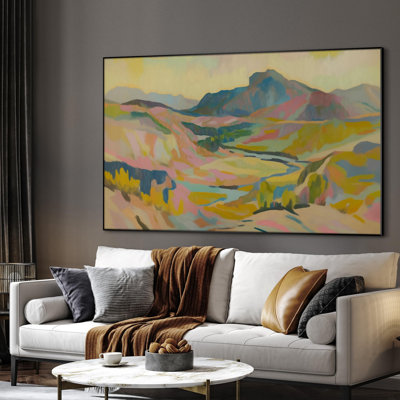 Très grand art mural imprimé sur toile - Paysage de montagne abstrait coloré, décoration d'art pour le salon ou la chambre à coucher - «Assemblage requis du cadre (cadre non fini)»