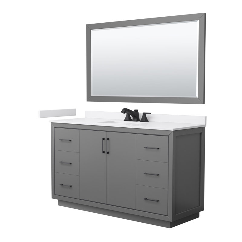 Icon 60" Freestanding Single Bathroom Vanity with Cultured Marble Top, Gray, Matte Black