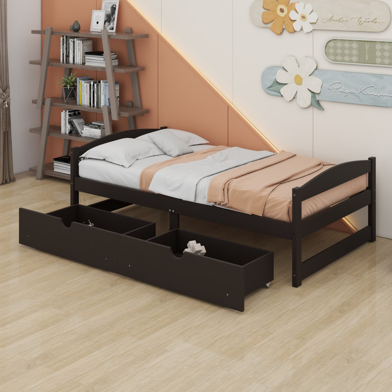 Lit plateforme avec tiroirs, Espresso