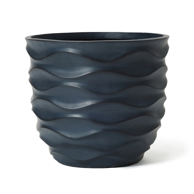 Modern Wave Texture Planter, Indoor Outdoor Flower Pot with Drainage Hole and Removable Plug, 11.6" H x 13.4" W x 13.4" D