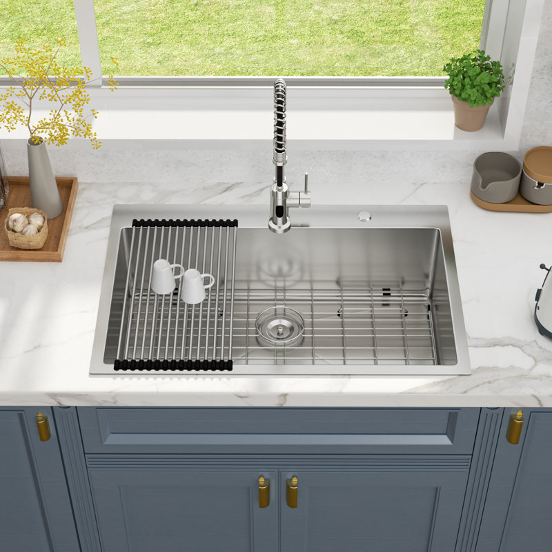 30" L x 22" W Drop-in Kitchen Sink 16 Gauge Stainless Steel Kitchen Sink Topmount Single Bowl Sink, Stainless Steel