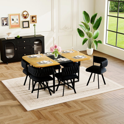 7-Piece Rectangular Dining Table Set, Modern Indoor Table Set For Dining Room