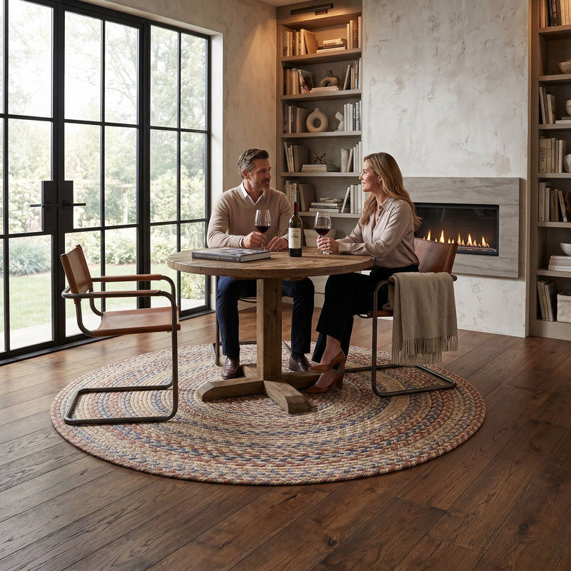 Tapis d'intérieur réversible tressé Maplewood, Bleu bébé multicolore, Rond 3 pi