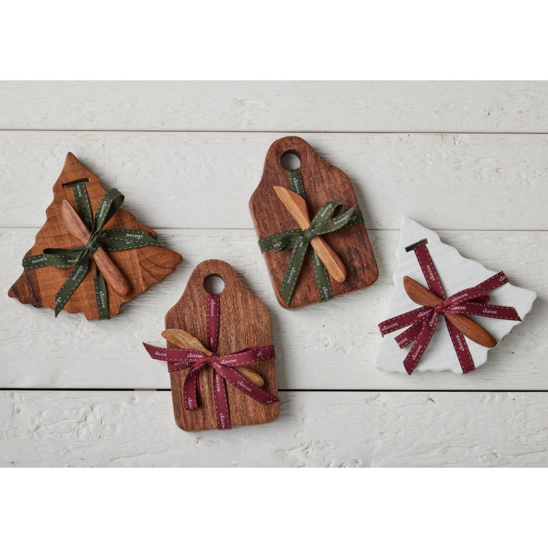 Mini Tree Appetizer Board - Natural - Spruce Green Ribbon, White, Merlot Red