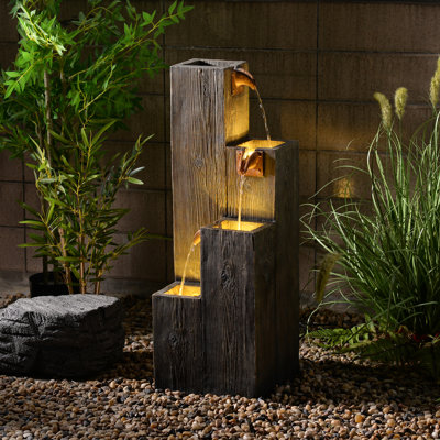 Fontaine en cascade texturée en bois 34 "pour l'intérieur et l'extérieur