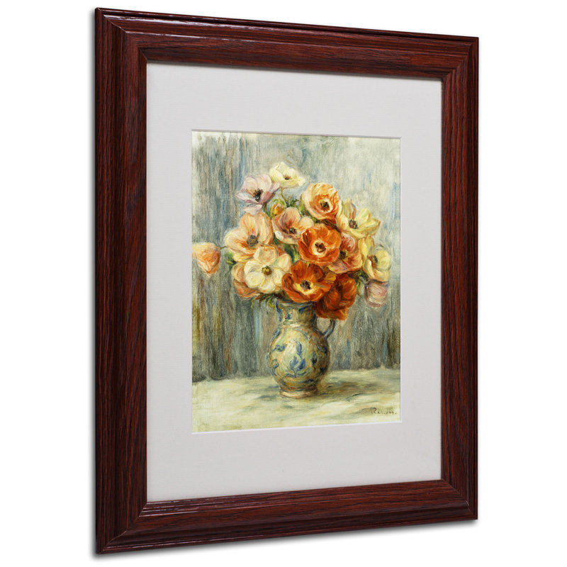 Vase d'Anemones par Pierre-Auguste Renoir - reproduction d'art sur toile, H 14 po x l 11 po x P 0,5 po, Brun