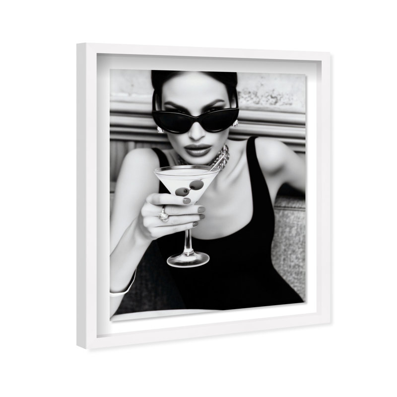 Midnight Sip Framed Graphic Art, 25.5"H x 21.5"W, White Shadowbox