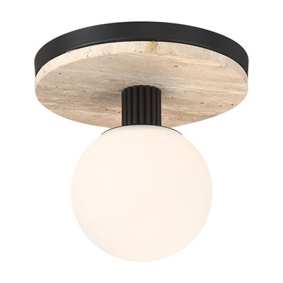 Carnagie, Flush Mount, 8", Matte Black, Opal Etched Glass