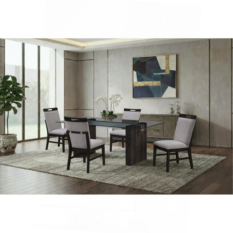 Table de salle à manger grise avec verre trempé