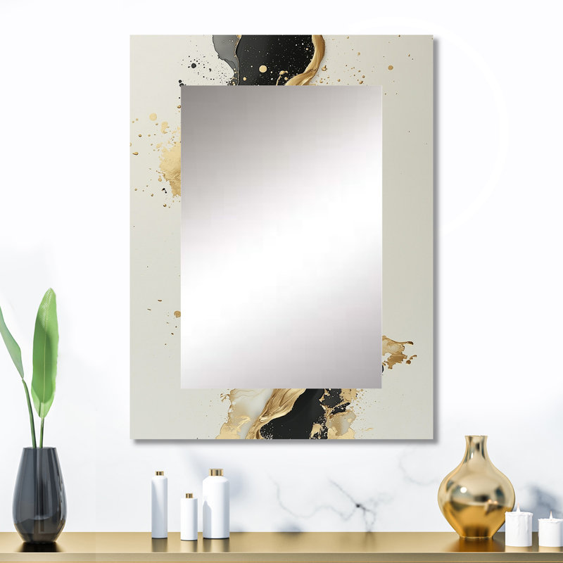 Goldern Transitional Gateway Of Dark Liquid Ink II - Transitional Decorative Mirror, Modern Wall Mirror, Printed Metal Art
