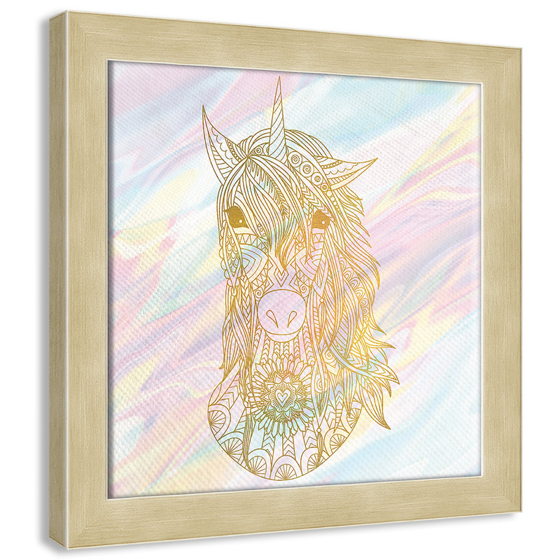 Dreaming licorne 2, H 14 po x l 14 po x P 0,63 po, Encadré plat champagne