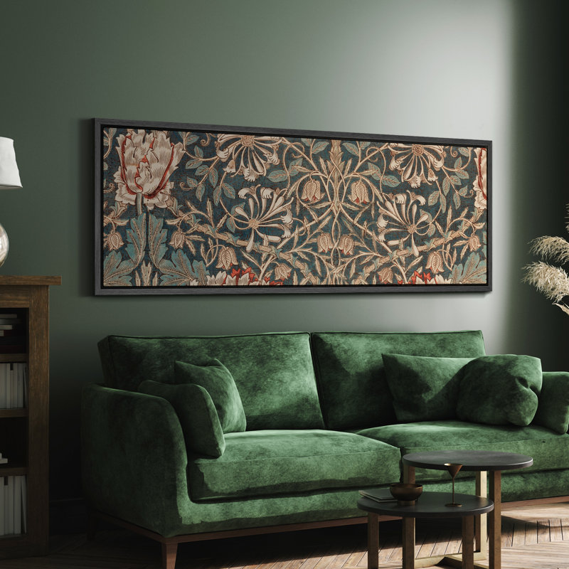 "Abstract Botanical" Elegant Victorian Classic Floral Rustic Extra Large, H 20 po x l 60 po, Noir, noir, noir, noir