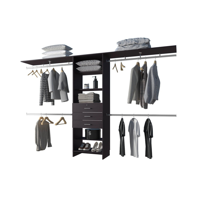 Wengue Modular Closet Organizer System With Hanging Rods