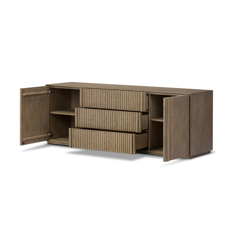 Leo Media Console-Smoked Black, Rustic Gray