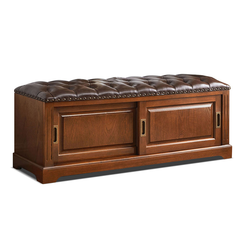 Light Walnut Upholstered Bench, 17.72" H x 43.31" W x 14.96" D