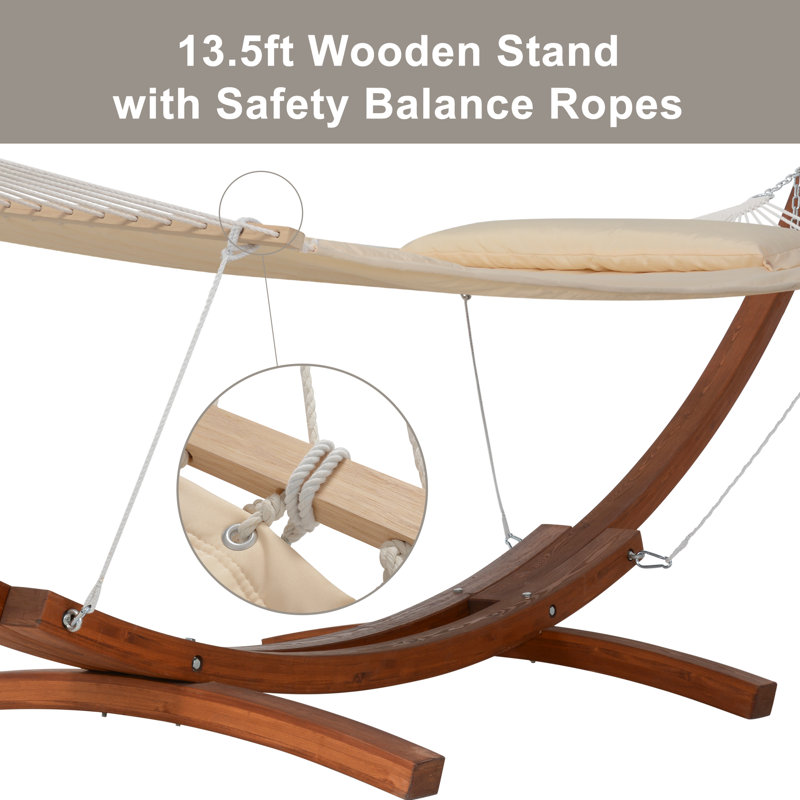 Hamac double à barre d'écartement avec support en bois, Black