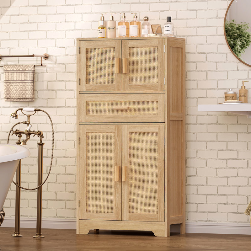 47.2" H Tall Storage Cabinet With Adjustable Shelf, Rattan Cabinet With Large Drawer, Cupboard For Living Room, Dining Room, Entryway, Home Office