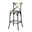 Tabouret de bar vintage en turquoise et chêne - Confortable et de haute qualité, base robuste à quatre pieds avec repose-pieds, élégant pour la salle à manger, dossier croisé pour une assise optimale, style classique et stable