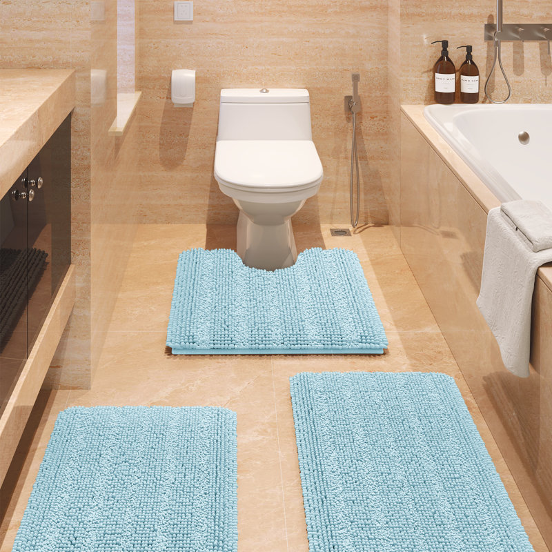  Christmas Striped Hot Pink Bathroom Rug Set 3 Pieces Ultra Soft, Non Slip Chenille Toilet Mat, Absorbent Plush Shaggy Bath Mats for Bathroom, Bedroom, Kitchen, Peach