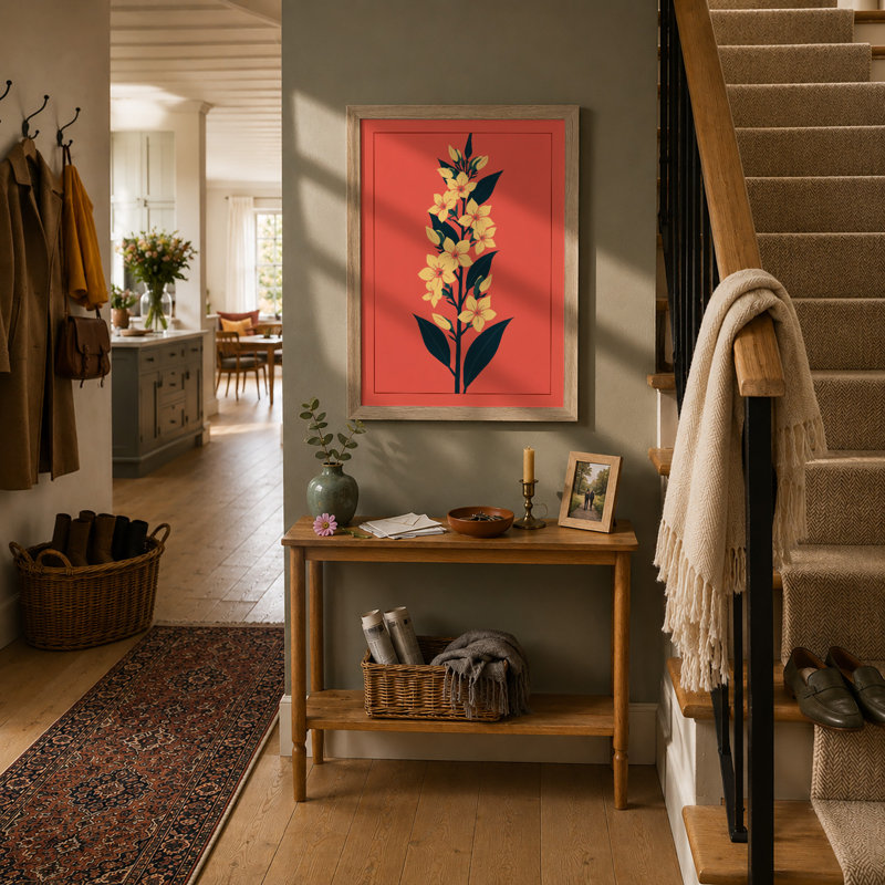 Golden Stem Study Botanical - Framed Print, Oak, A4 - 29.7 x 21.0 cm