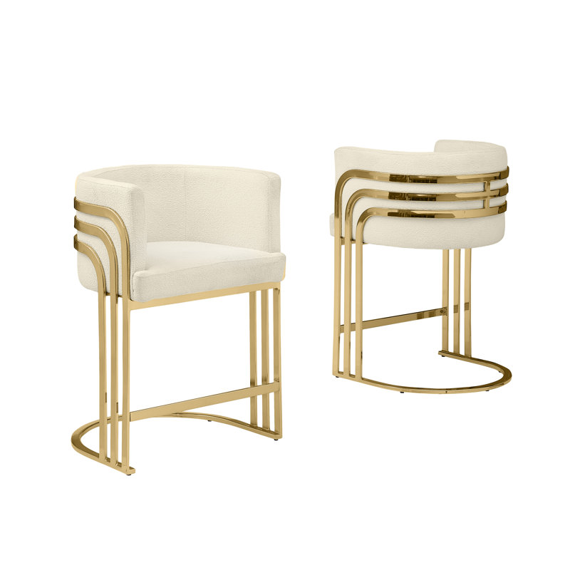Tabouret de bar Teddy (24 po) et tabourets de bar (29 po) avec structure chromée, Crème, Tabouret de bar 29 po, Doré