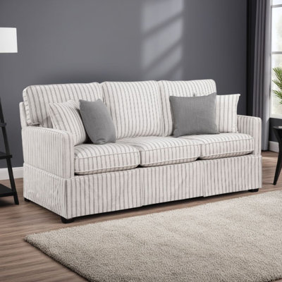 Canapé Tory avec 4 coussins décoratifs, polyester rayé gris et blanc, 79 pouces