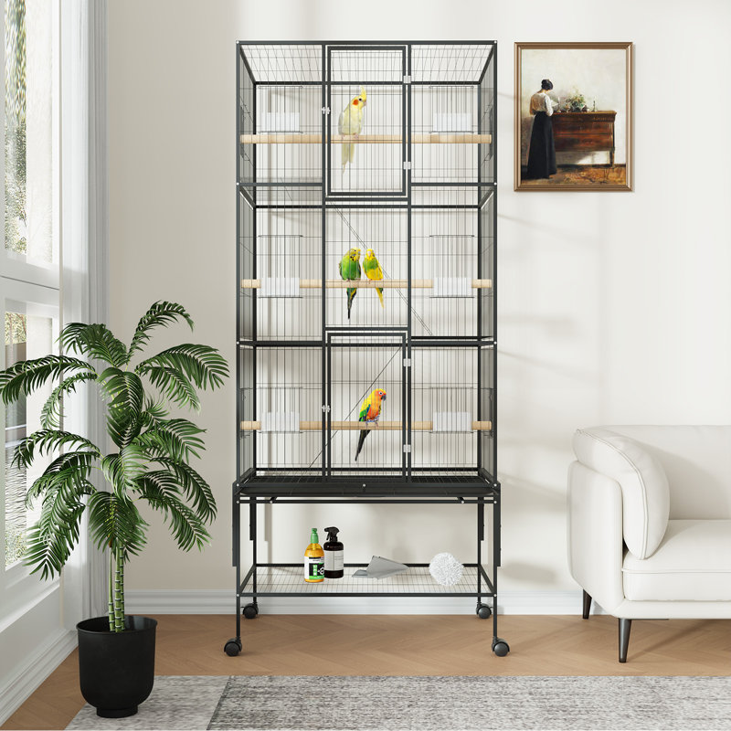 Cage à oiseaux 69 po en métal avec support roulant 69 po