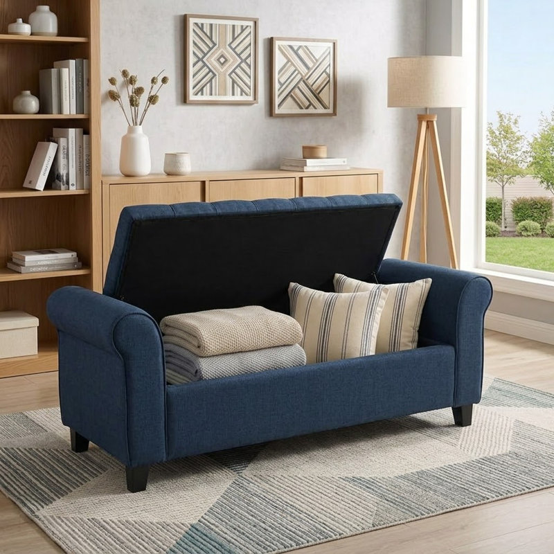 Banc de rangement en tissu Dionigio, Bleu marine