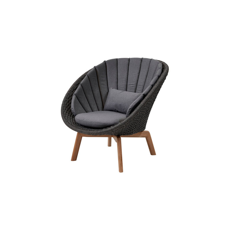 Peacock Papasan Chair with Teak Legs, Gray, Dark Gray