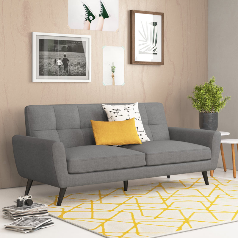 Bostrom 3 Seater Linen Sofa, Mid-Grey, Black