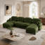 Canapé d'angle modulaire 4 places en tissu chenille confortable au design plissé, avec mousse ergonomique haute densité, 2 poufs et coussins ronds.-1816804299-1816804303