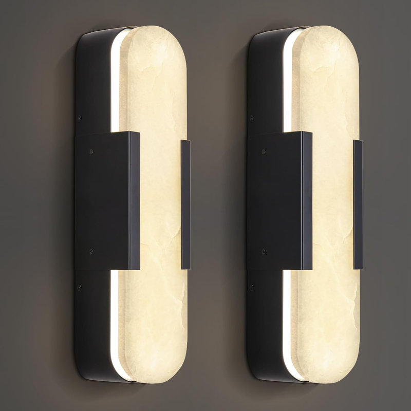 Upgraded 19.7'' Natural LED Alabaster Wall Sconces (Set of 2), Matte Black