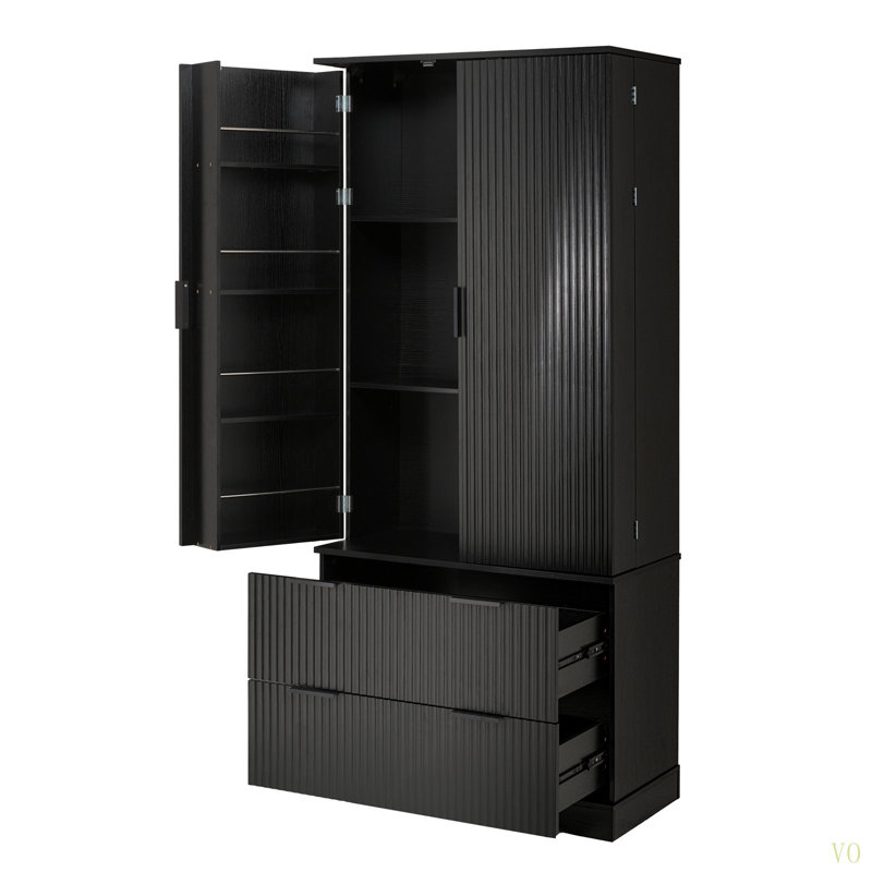 72" Modern Fluted Kitchen Pantry Cabinet With 2 Large Drawers & 8-Door Spice Rack, Freestanding Storage Organizer For Bathroom, Dining Room, Office, Entryway