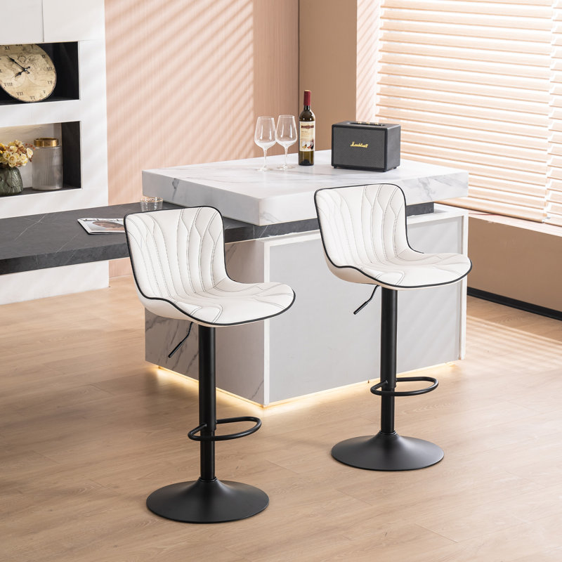 Swivel Adjustable Height Bar Stools, Faux Leather Modern Bar Stools, Upholstered Counter Stool, White