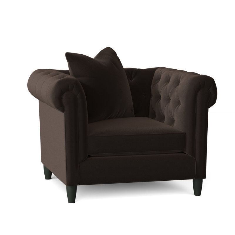 Fauteuil Chesterfield l 43 po Caspar, Bella en velours performance chocolat