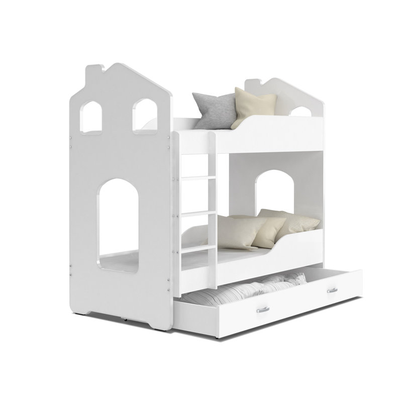 Liev Bunk Bed with Storage Included with Built-in Ladder Included, White/White