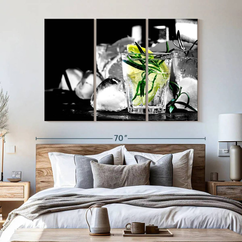 «Cocktail Rosemary Cocktail», ensemble de 3 pièces sur toile par SodaPopArt, H 42 po x l 65 po x P 1,25 po