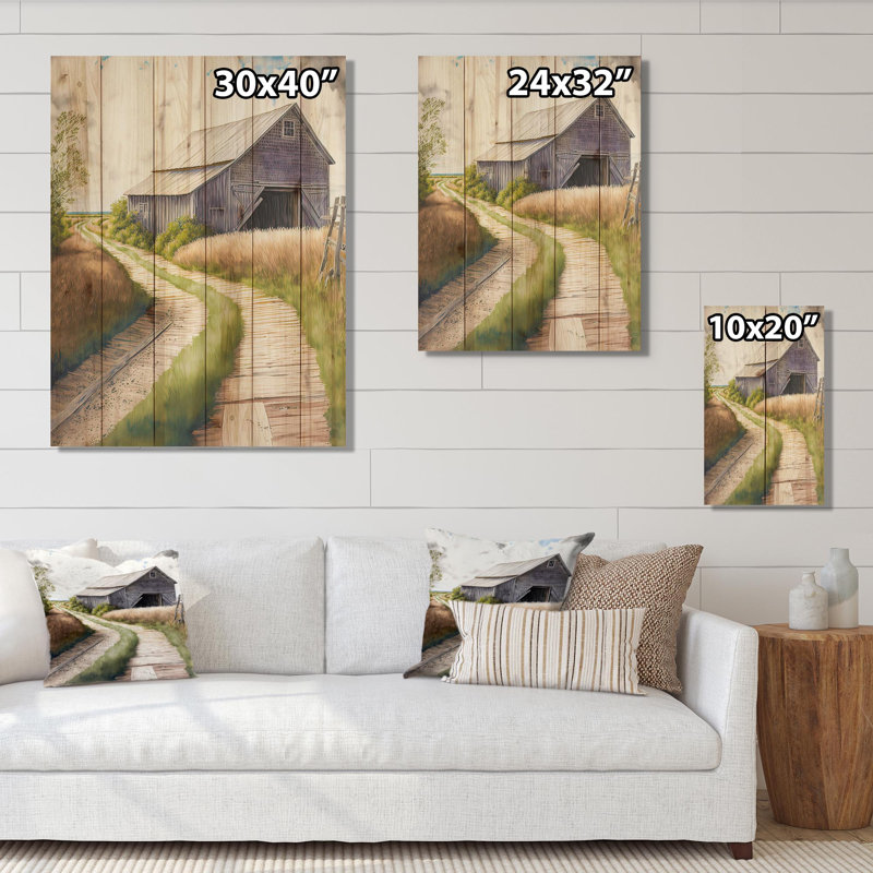 Colmars, charmante grange et chemin III - impression sur bois sans cadre, H 40 po x l 30 po x P 1,5 po