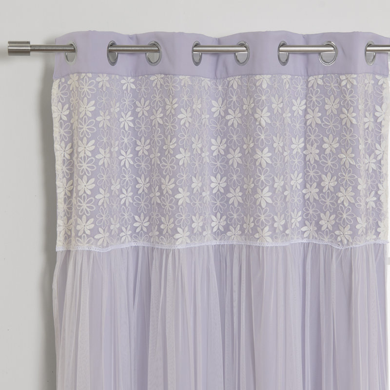 Everina Lace Overlay Nature Floral Room Darkening Thermal Grommet Curtain Panels, Lilac, 52" W x 96" L