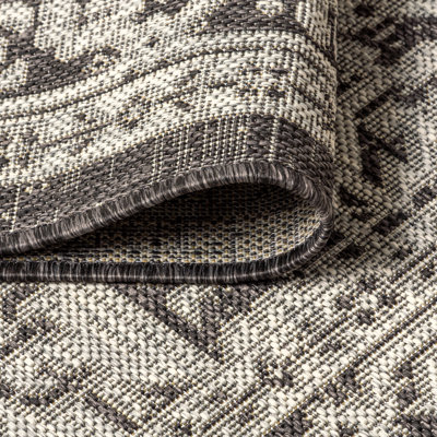 Moten Medallion Textured Weave Grey/Black Indoor/Outdoor Rug