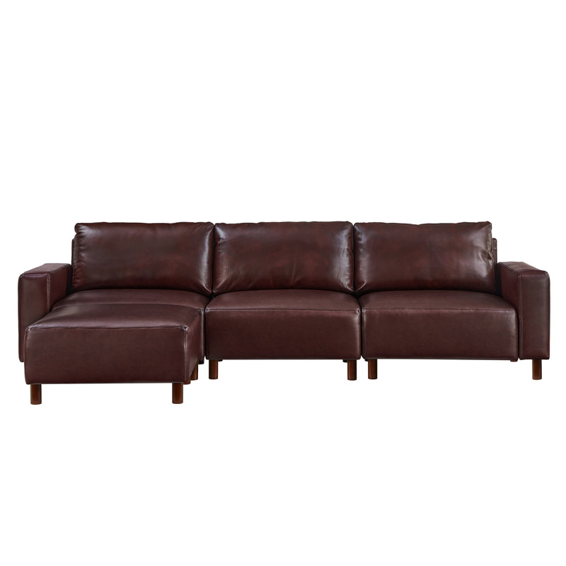 4 - Piece Faux Leather Upholstered Sectional, Burgundy Faux Leather
