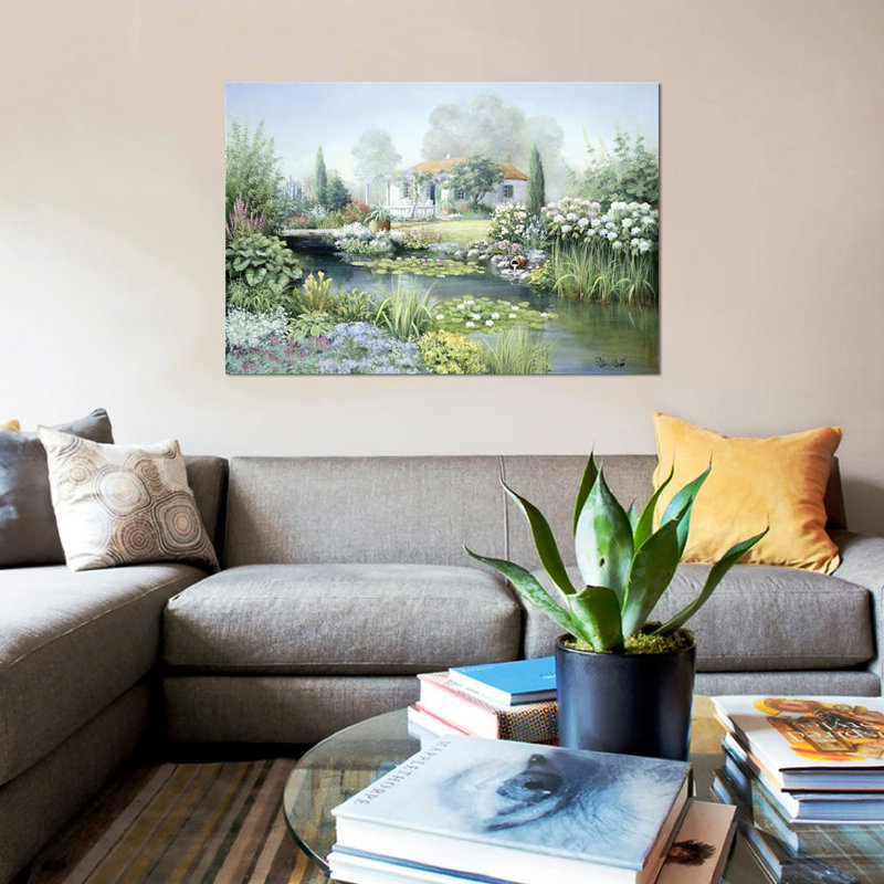 « jardin du trésor », reproduction sur toile, H 18 po x l 26 po x P 1,5 po, Toile avec cadre noir, Pas de tapis