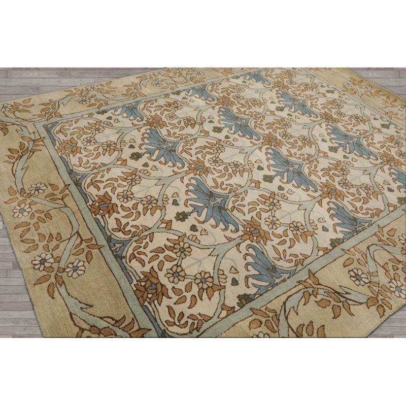 Tapis oriental contemporain en laine touffeté à la main beige mousse, Rectangle 9 pi x 12 pi