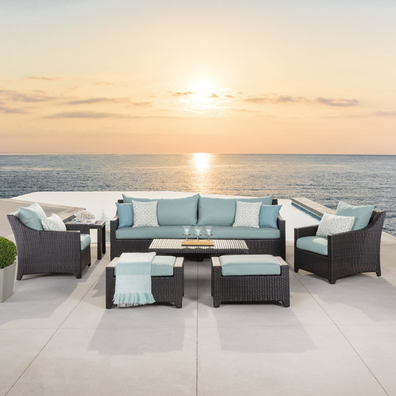 Ensemble de conversation avec canapé en rotin Sunbrella 8 pièces Fionnula, Tissu spa