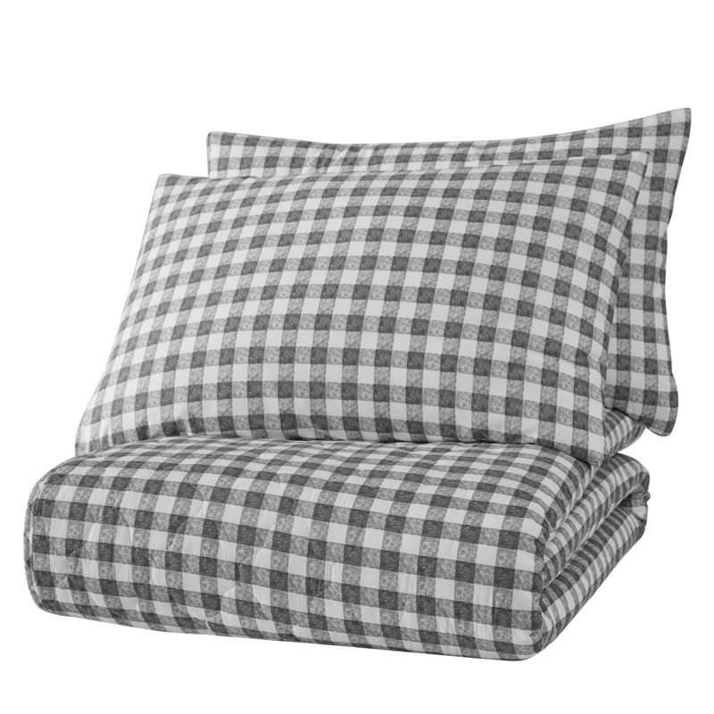 Cotton Plaid Coverlet, 94" x 89" Bedspread + 2 Standard Pillowcases