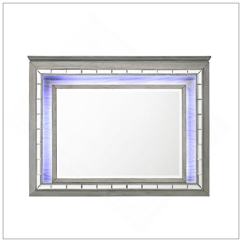 Miroir Antares finition chêne gris clair avec éclairage à DEL intégré, parfait pour les intérieurs modernes et élégants