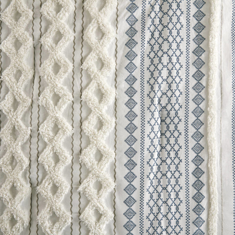 Édredon avec chenille douillette - très grand / très grand blanc / coton bleu marine