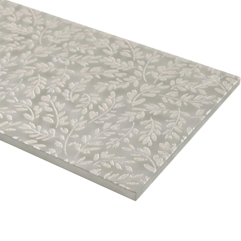 Sonya Flowers 6x16 Frosted Glass Tile, Sterling Gray