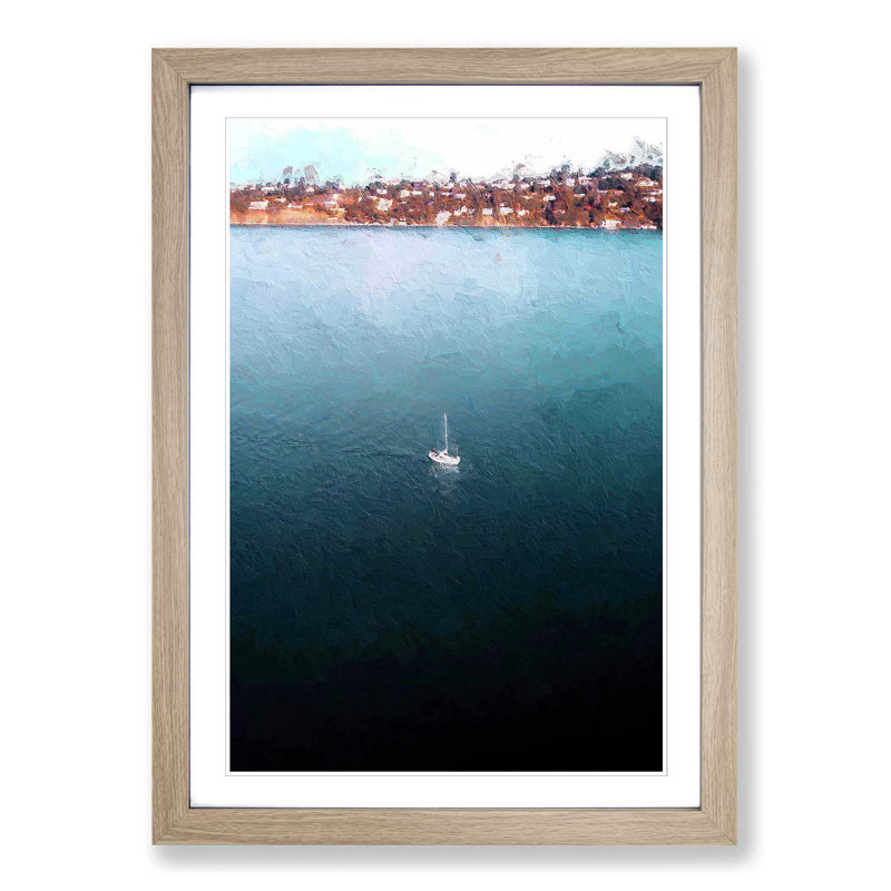 Boat Sailing in Sausalito California - Picture Frame Painting Print, Oak Framed, 65cm H x 48cm W x 2cm D