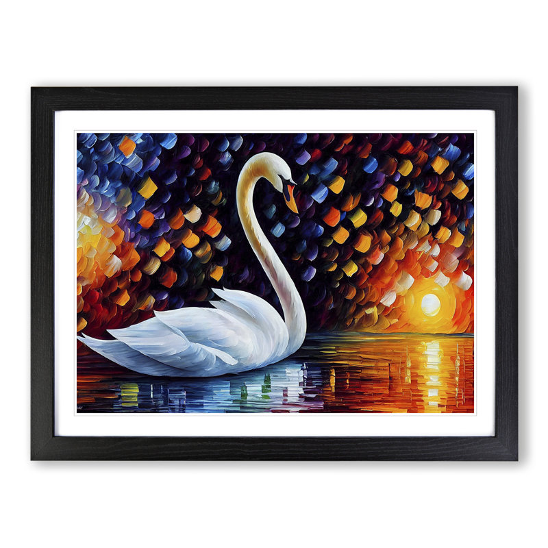 Swan Vol.2 Abstract - Single Picture Frame Painting, Black Framed, 46cm H x 64cm W x 2cm D